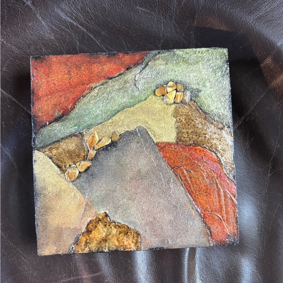 Abstract Mixed Media Art Piece, Handmade Wooden Square Nature Inspired, Modern - Picture 11 of 14